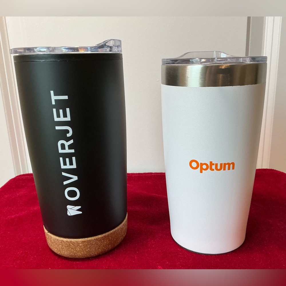 Set of Two Travel Tumblers. 20 oz/each. Branded “Overjet” and Optum” New